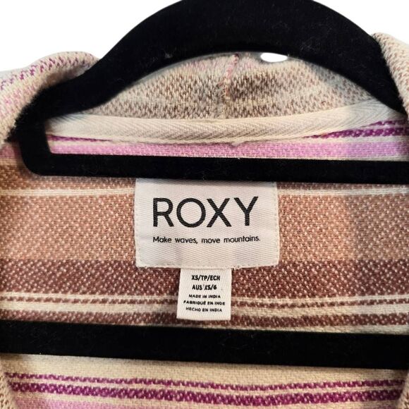 Roxy Sunlight Rider Hooded Shirt Jacket Women's XS Brown Pink Stripe Beach Boho - Picture 4 of 7
